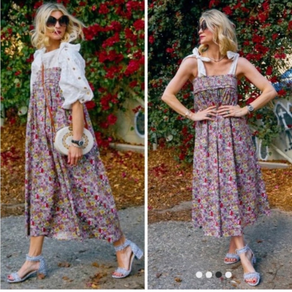 Floral Midi Dress with Tie Straps - Pink Floral